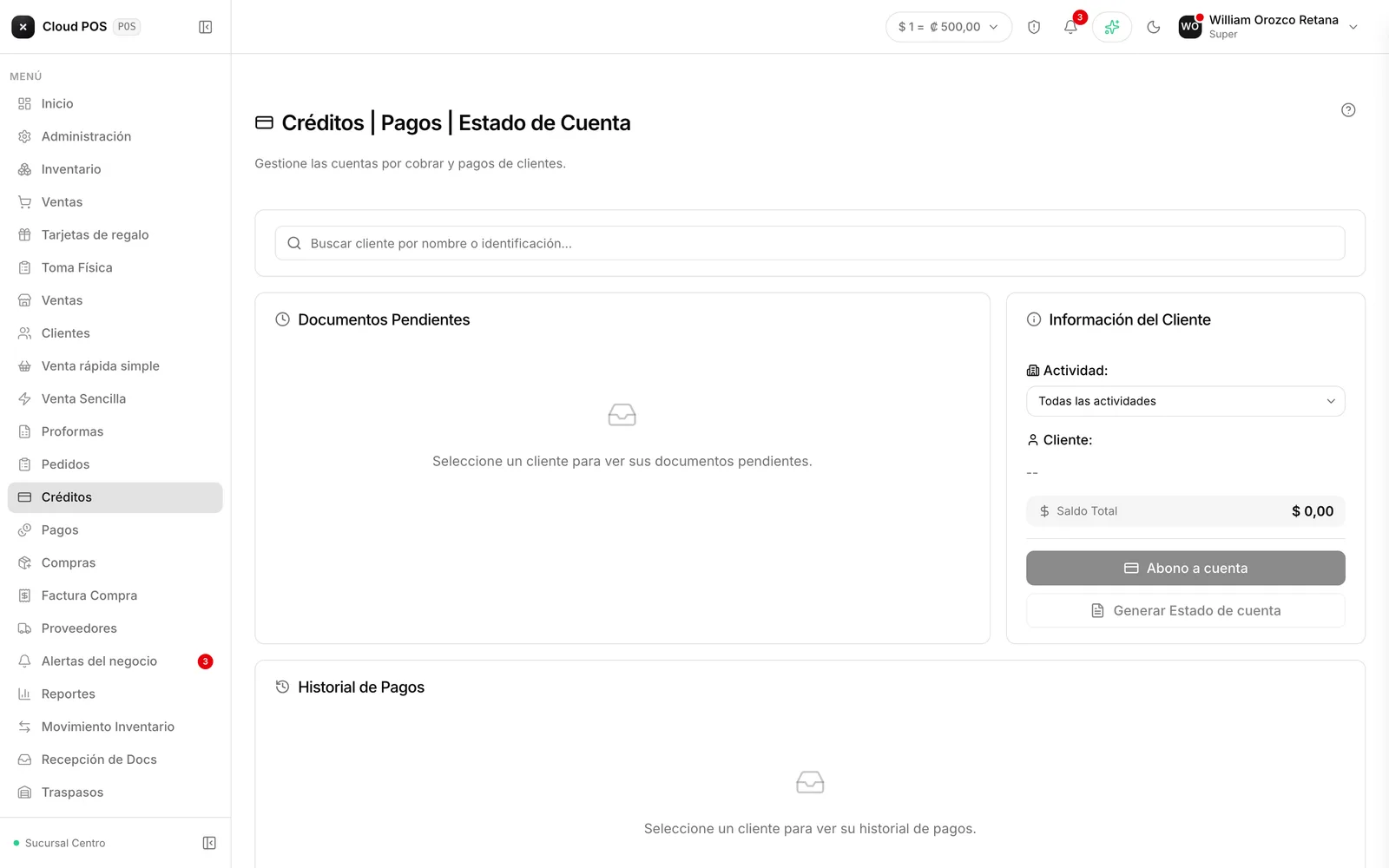 El saldo del cliente, sus documentos pendientes y su historial.