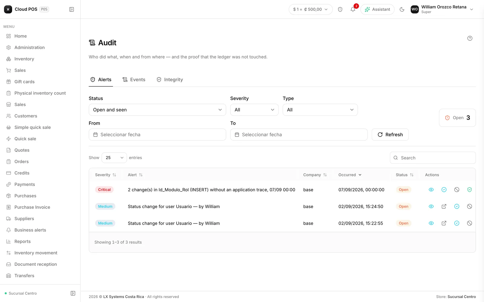 The audit log: who did what, when and from where.