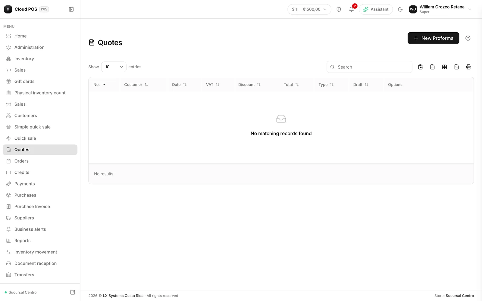 The quote list, where each document is sent whenever you choose to.