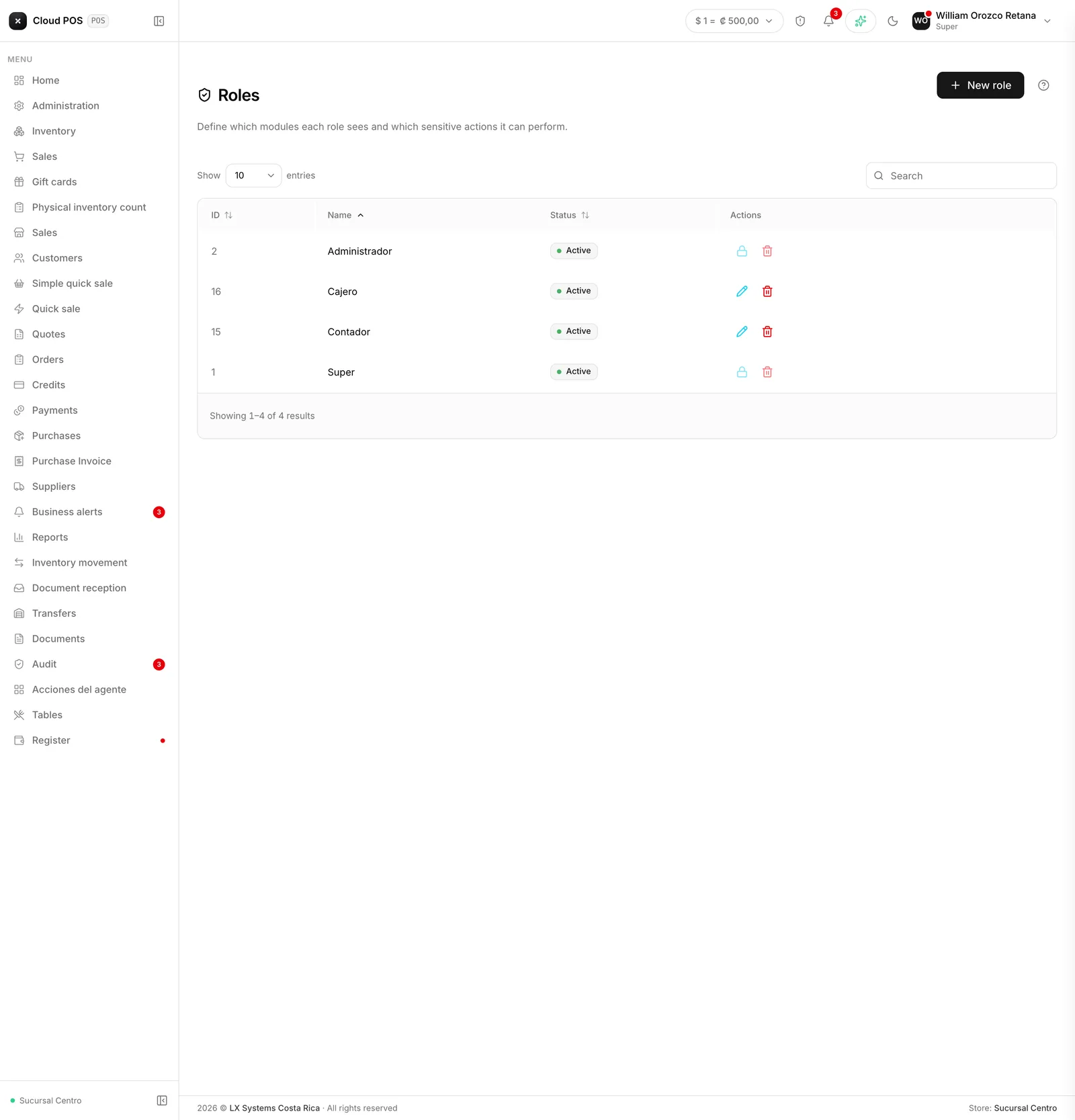 A role is built by checking off modules and permissions.