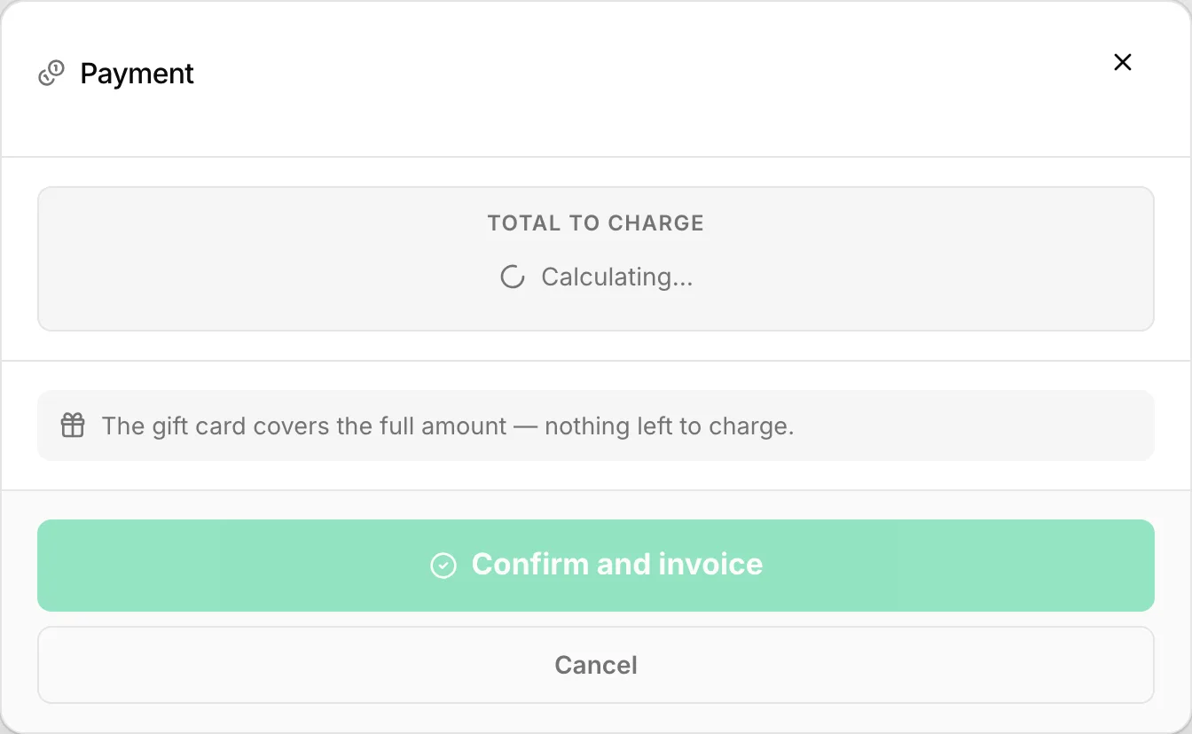 The checkout screen, where the payment is split.