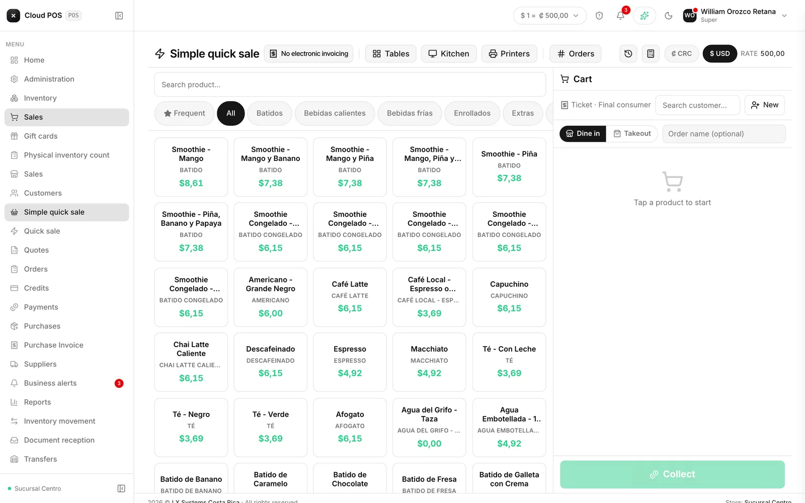 It looks the same as the quick sale; what changes is where the receipt goes.