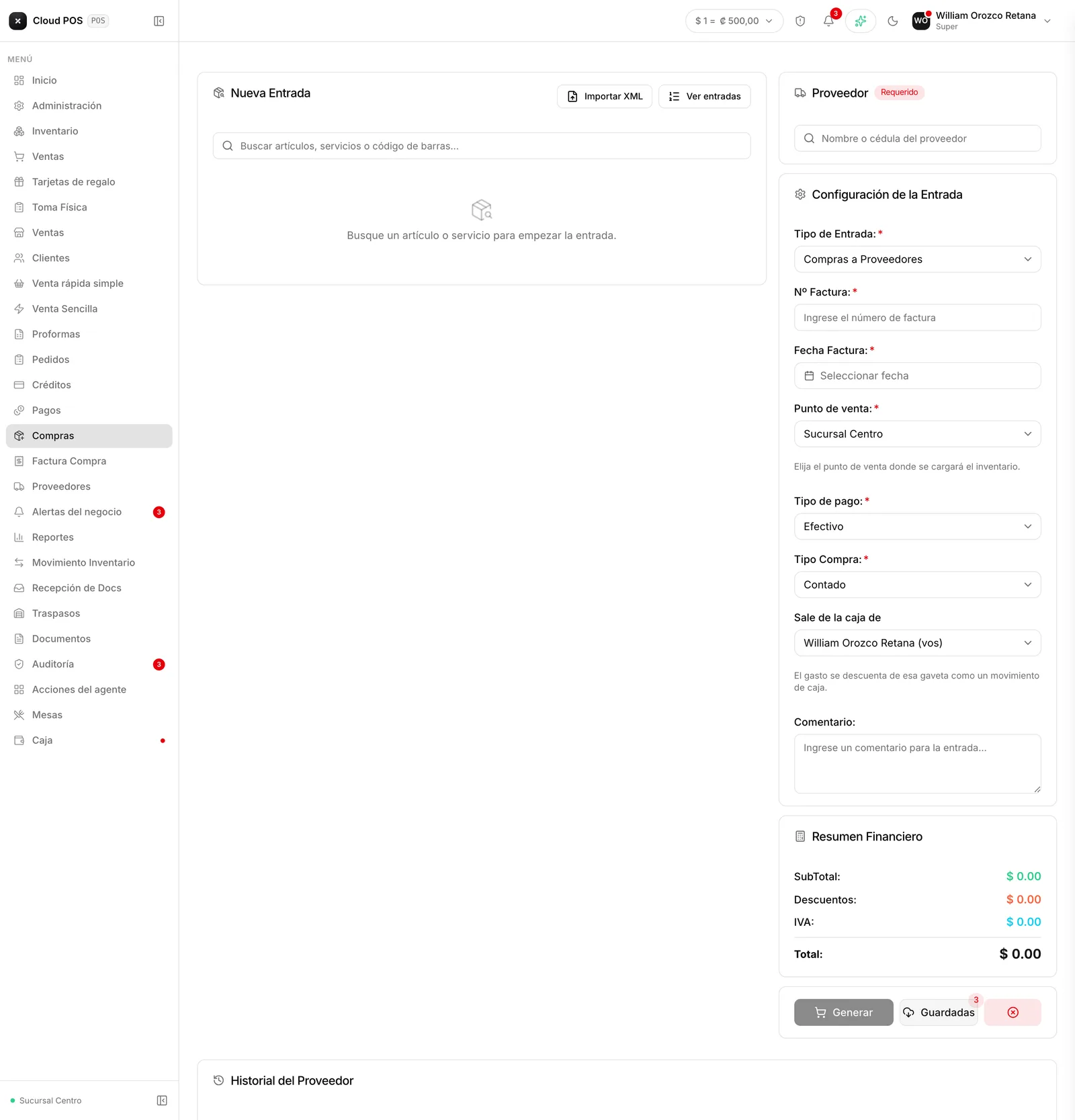 El formulario de compra, con las líneas y el resumen.