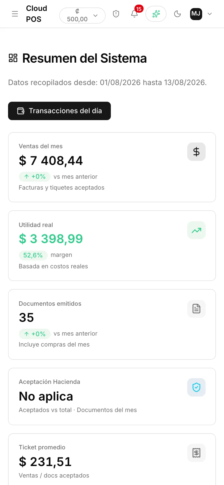 El sistema en el teléfono: el mismo negocio, en la pantalla chica.