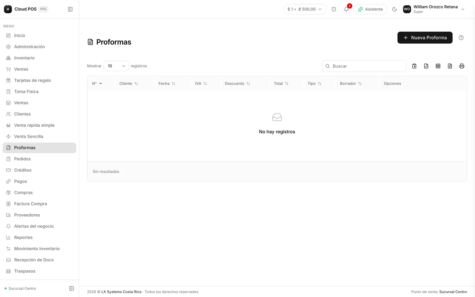 El listado de proformas, desde donde sale cada correo.