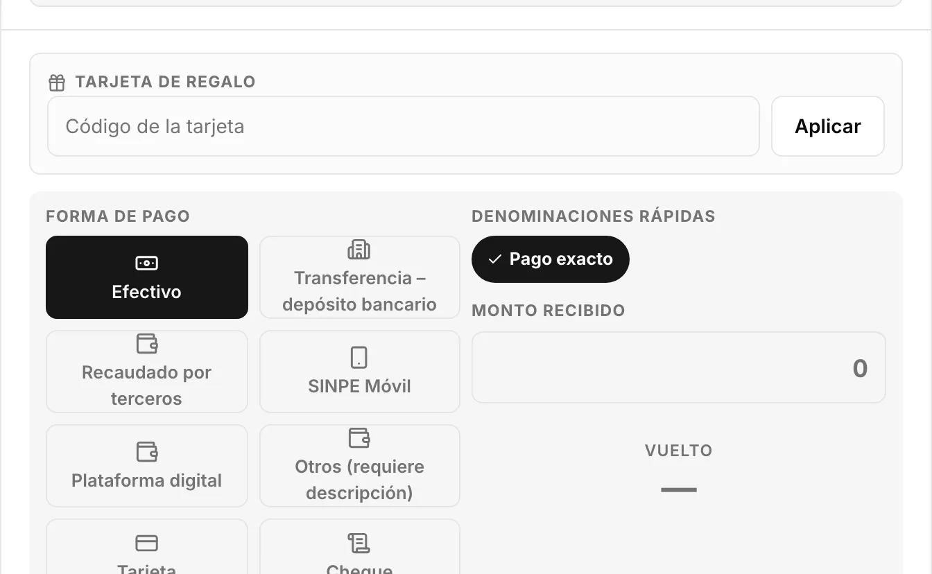La pantalla de cobro, donde se reparte el pago.