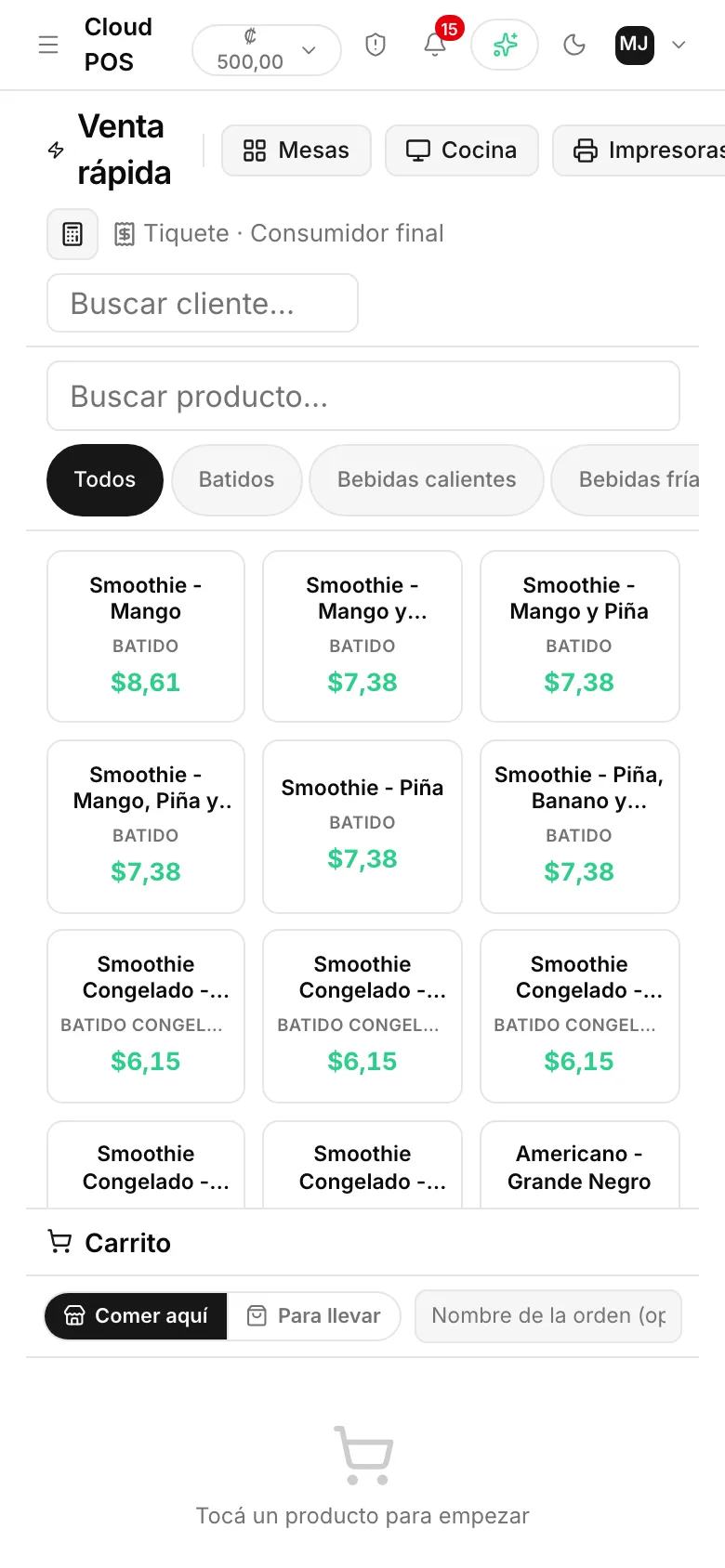 La venta rápida en un celular.
