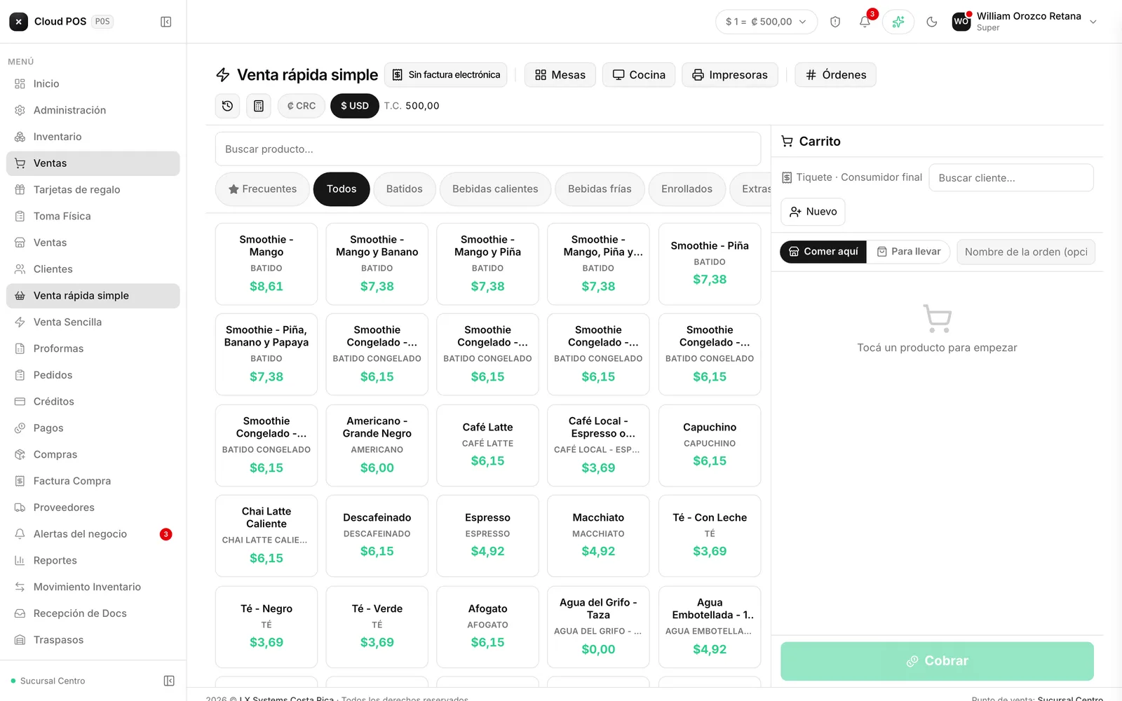 Se ve igual que la venta rápida; lo que cambia es el destino del comprobante.