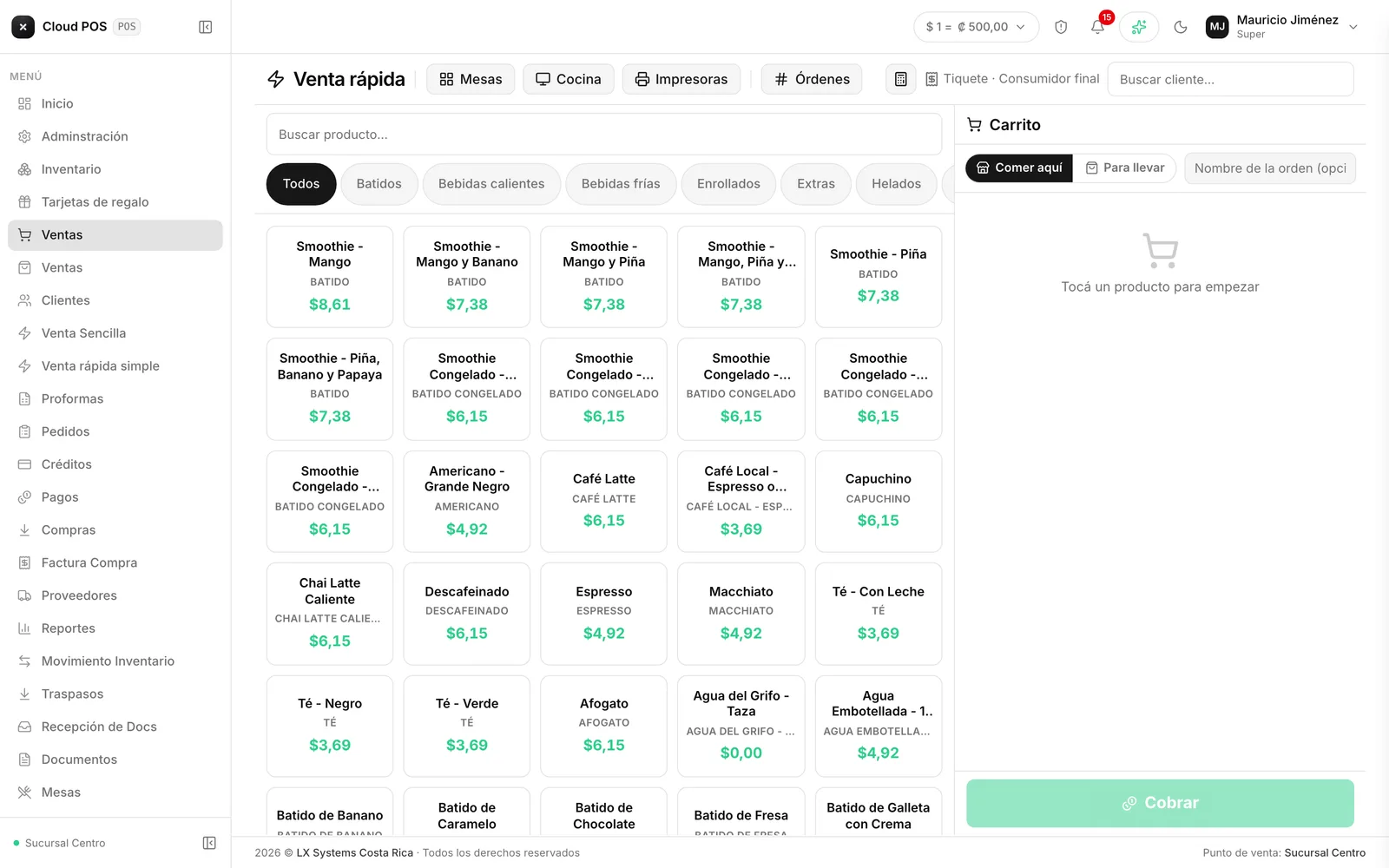 Venta rápida (táctil): La venta rápida táctil: se toca el producto y entra al carrito.